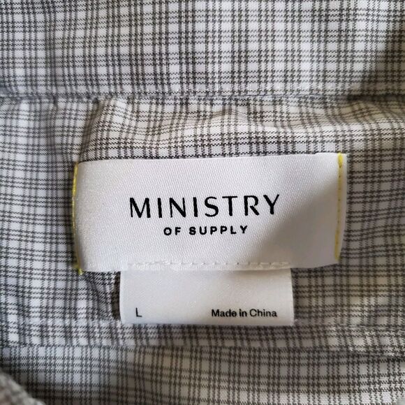 Ministry Of Supply Shirt Mens Large Gray Button Up Checks Vented Performance - Picture 5 of 11